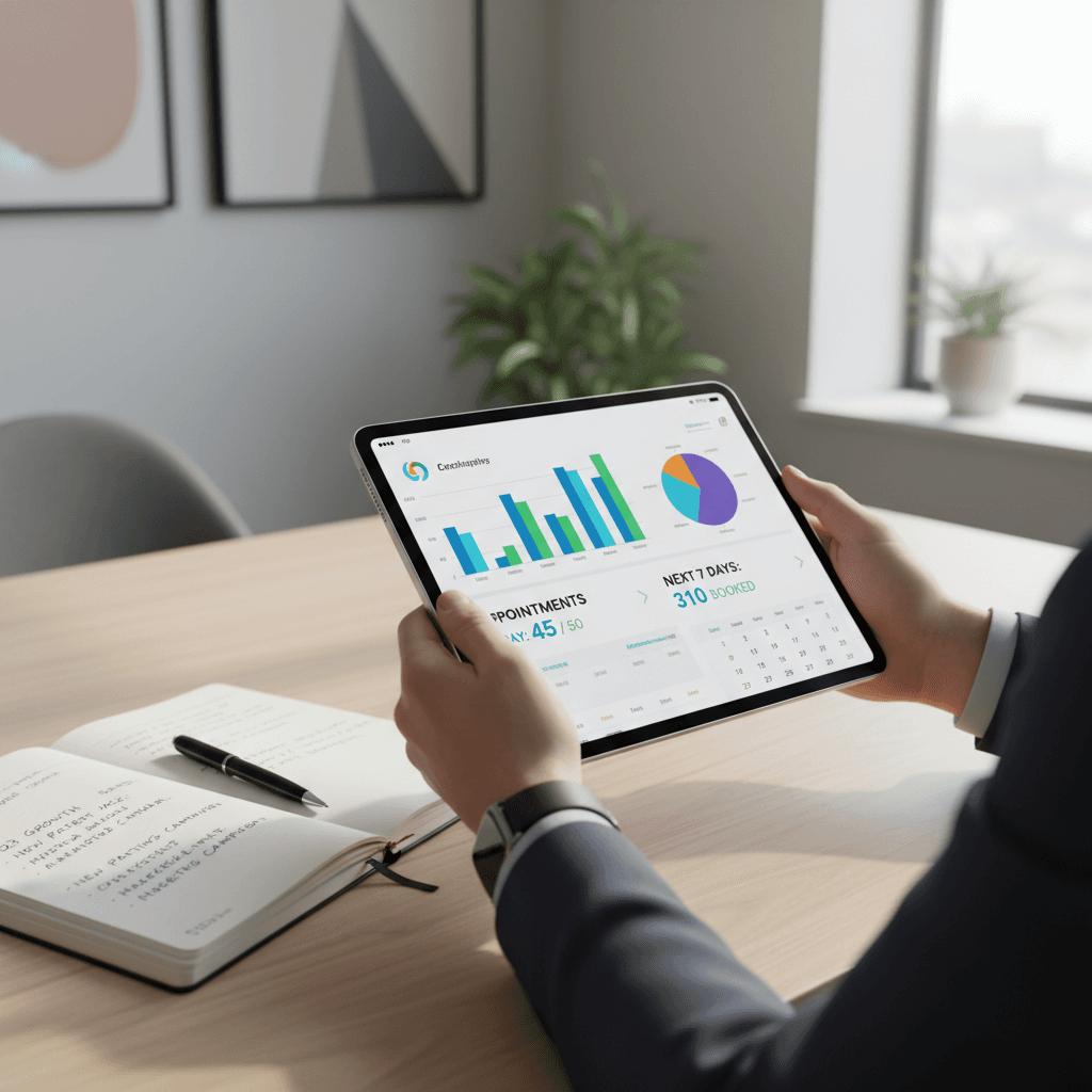 Clinic owner analyzing financial performance metrics